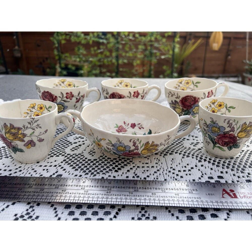 Vintage Copeland Spode Gainsborough Floral Tea Set England Cottagecore Cups Bowl